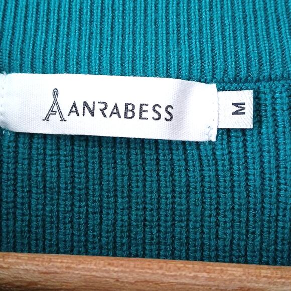 Anrabess Green Ribbed Drop Shoulder Viscose Blend Sweater - Picture 3 of 5